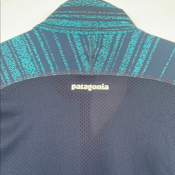 Patagonia Women’s All Weather Zip-Neck Teal Navy Hiking Running Top UPF 15 Large - Picture 12 of 17